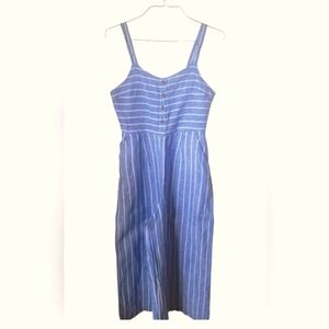 C & C California Blue & White Stripe Linen Wide Cropped Legs Jumpsuit Sz 8